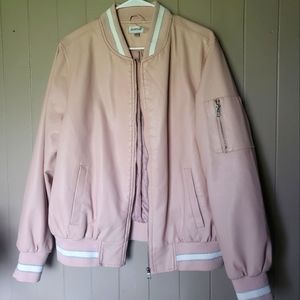 Blush pink leather bomber jacket
